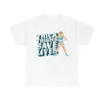 Baby Blue Logo Thick Thighs Save Lives Tee
