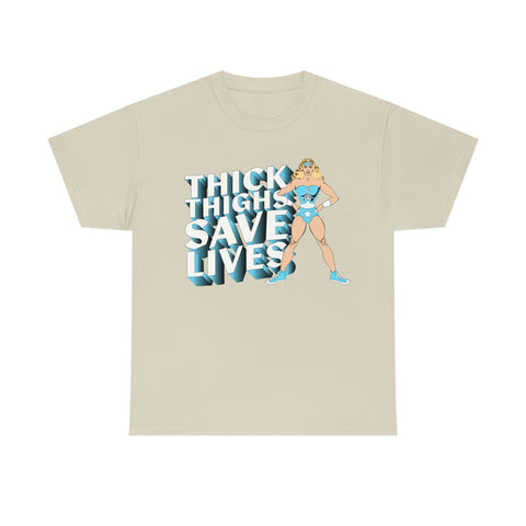 Baby Blue Logo Thick Thighs Save Lives Tee